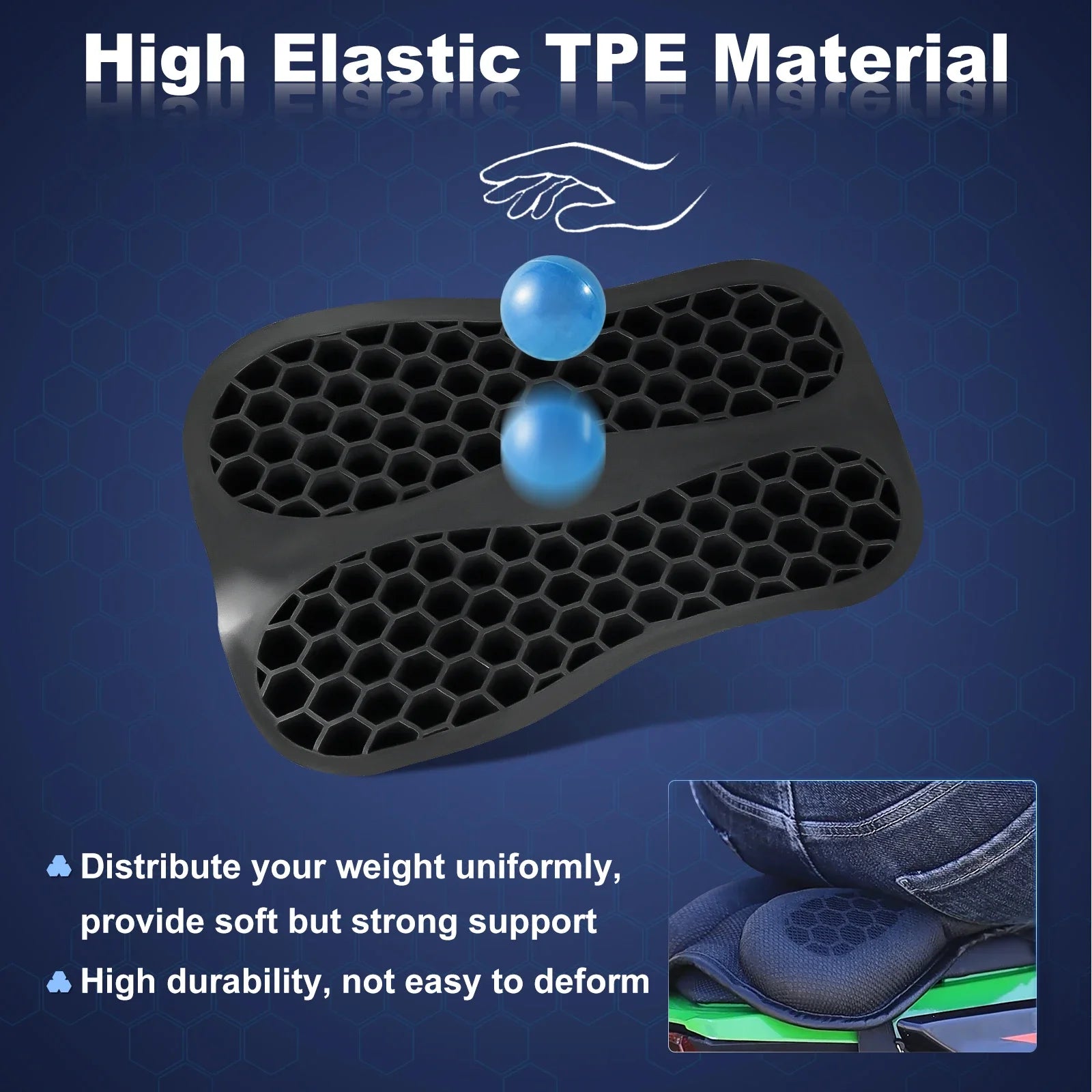 3D Honeycomb Gel Motorcycle Seat Cushion Non Slip Pressure Relief Ride Seat Pad Comfort Moto Riding Accessory
