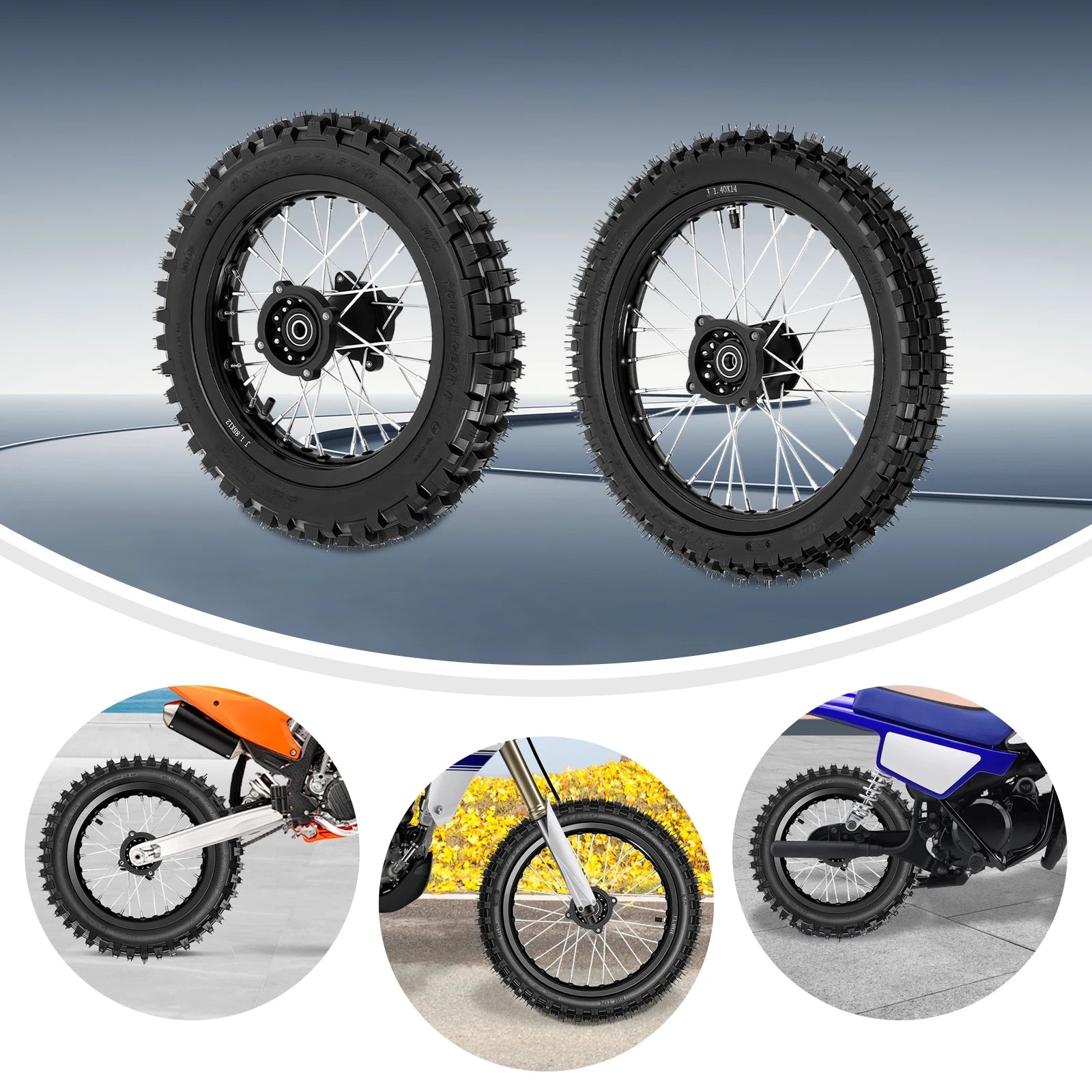 Dirt Bike Tires – 60/100-14 Front & 80/100-12 Rear Wheel Tire Set