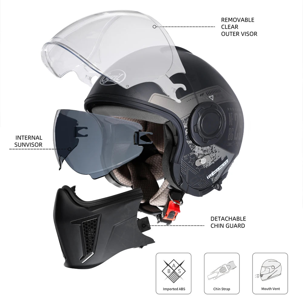 Retro Modular Helmet with DOT and ECE Approval
