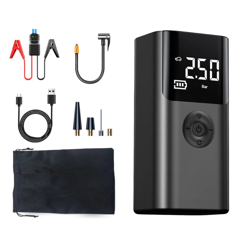 4-in-1 Jump Starter 1000A 12V – Wireless Tire Inflator, LED SOS Light & Power Bank for Car, Motorcycle & Bicycle