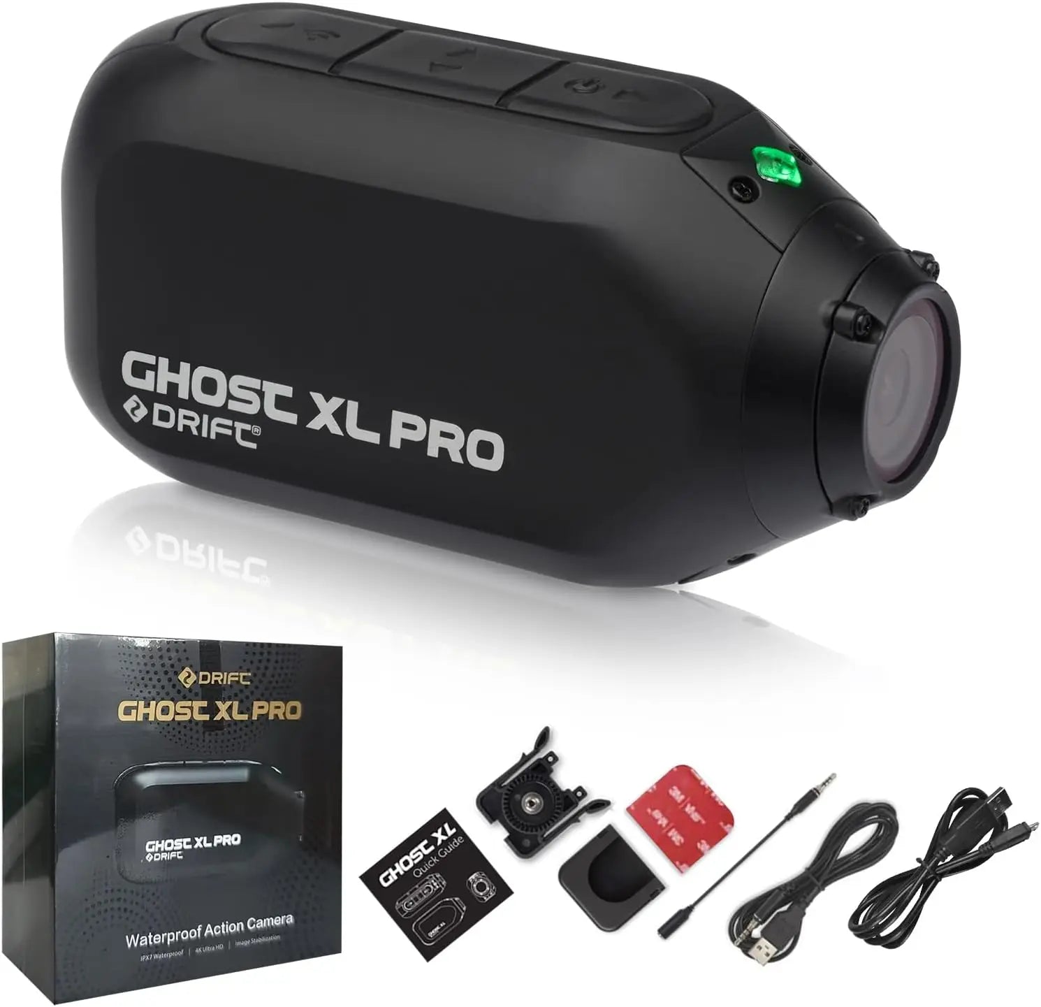 Drift Ghost XL PRO 4K WiFi IPX7 Waterproof Motorcycle Camera Helmet Cam 140° 300° Lens 3000mAh Live Stream Vlog Dash Cam Motorcycle Camera for Motorcycle Bicycle Outdoor