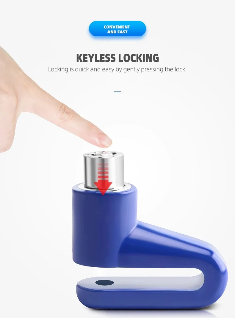 Disc Brake Lock Anti-Theft Security Lock Universal Motorcycle Bicycle Scooter Wheel Safety Theft-Protection Padlock – 5.5mm Lock Rod Metal Blue Red Black