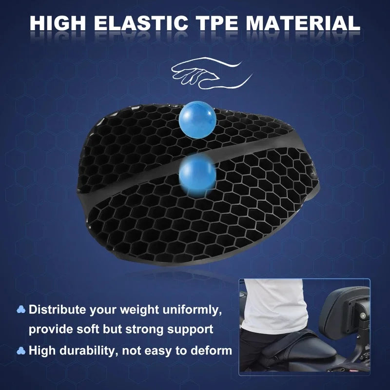 3D Honeycomb Gel Motorcycle Seat Cushion Non Slip Pressure Relief Ride Seat Pad Comfort Moto Riding Accessory