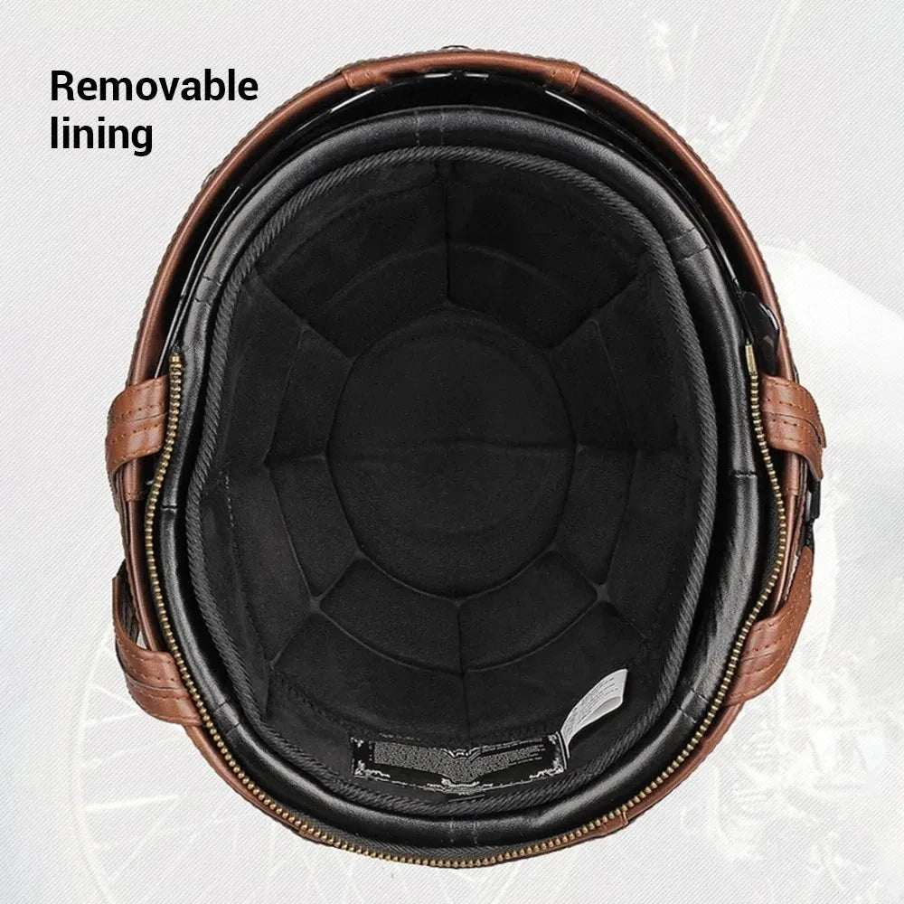 Half Helmets – Retro PU Motorcycle Helmet, Fashionable All-Season Scooter Helmet for Men & Women