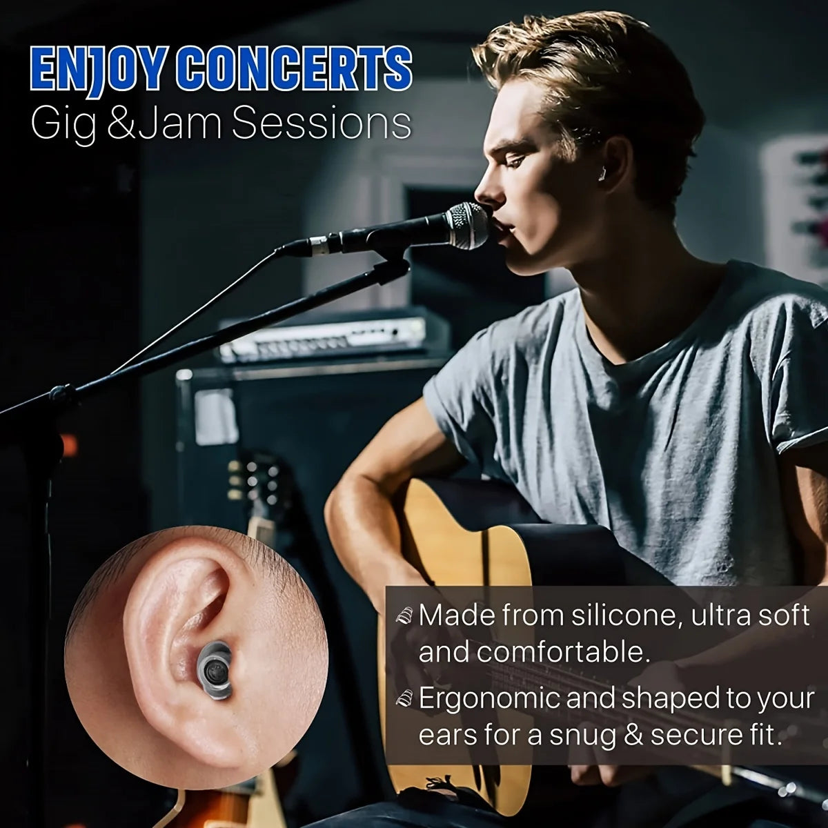 Reusable High-Fidelity Concert Ear Plugs with Waterproof Case for Music Festivals Motorcycling Noise Protection – Silicone – Two-Flange Tip – 28g – Blue / Black