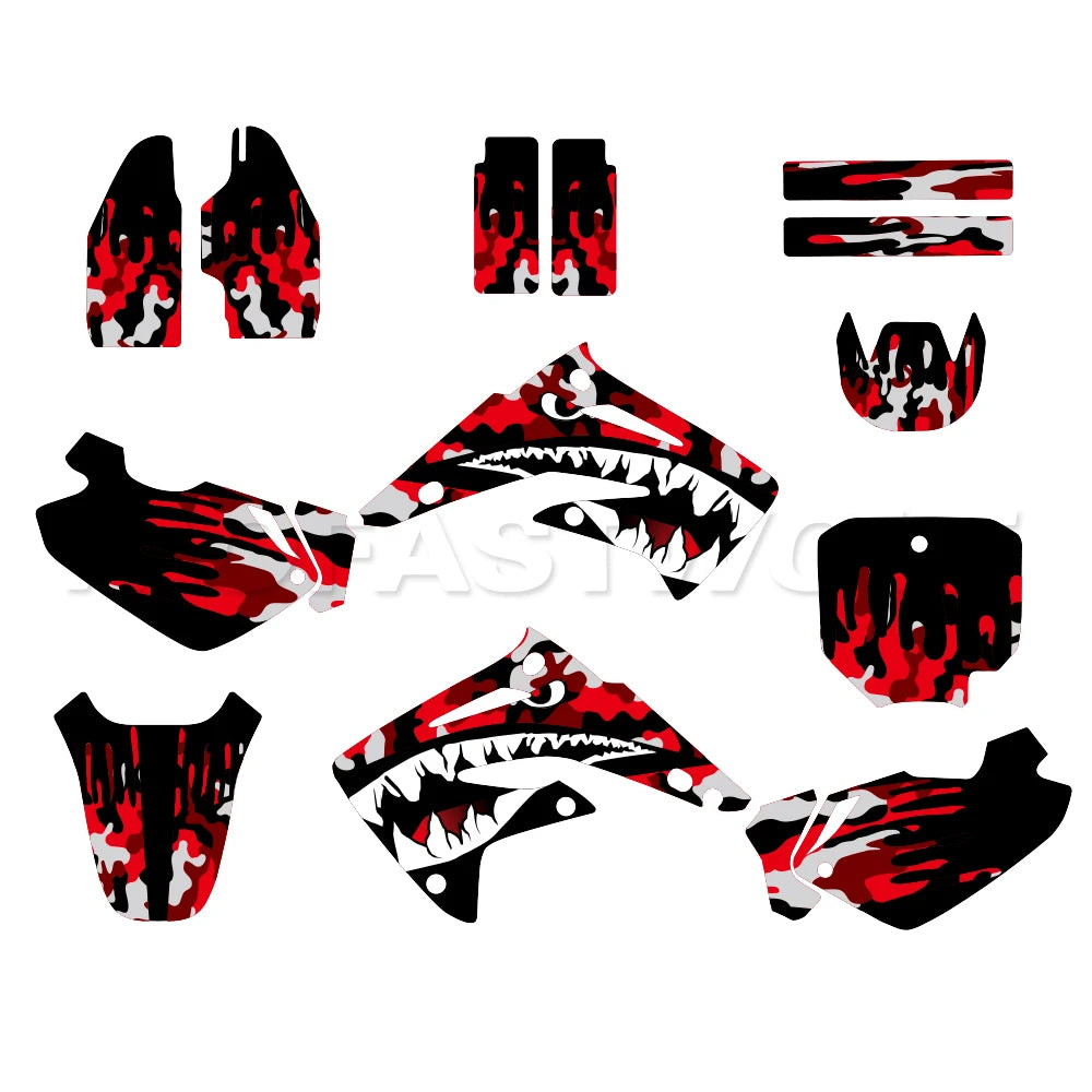 Honda CR85 2003–2012 Motorcycle Graphics Background Decal Sticker Kit – 4 Designs – 29mil / 31mil 3D / 35mil Extra-Thick – Custom Number Option – $94–$124
