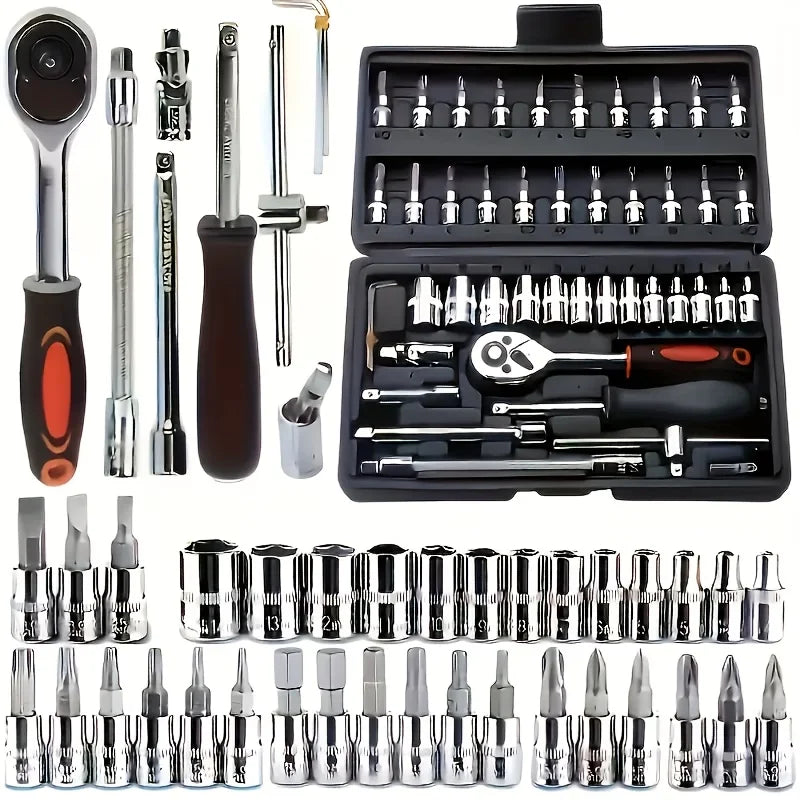 Chrome Vanadium Steel Socket Tool Set – 46Pcs (Red $30 / Black $28) or 151Pcs ($214) – Ratchet Wrench – Auto & Motorcycle Repair