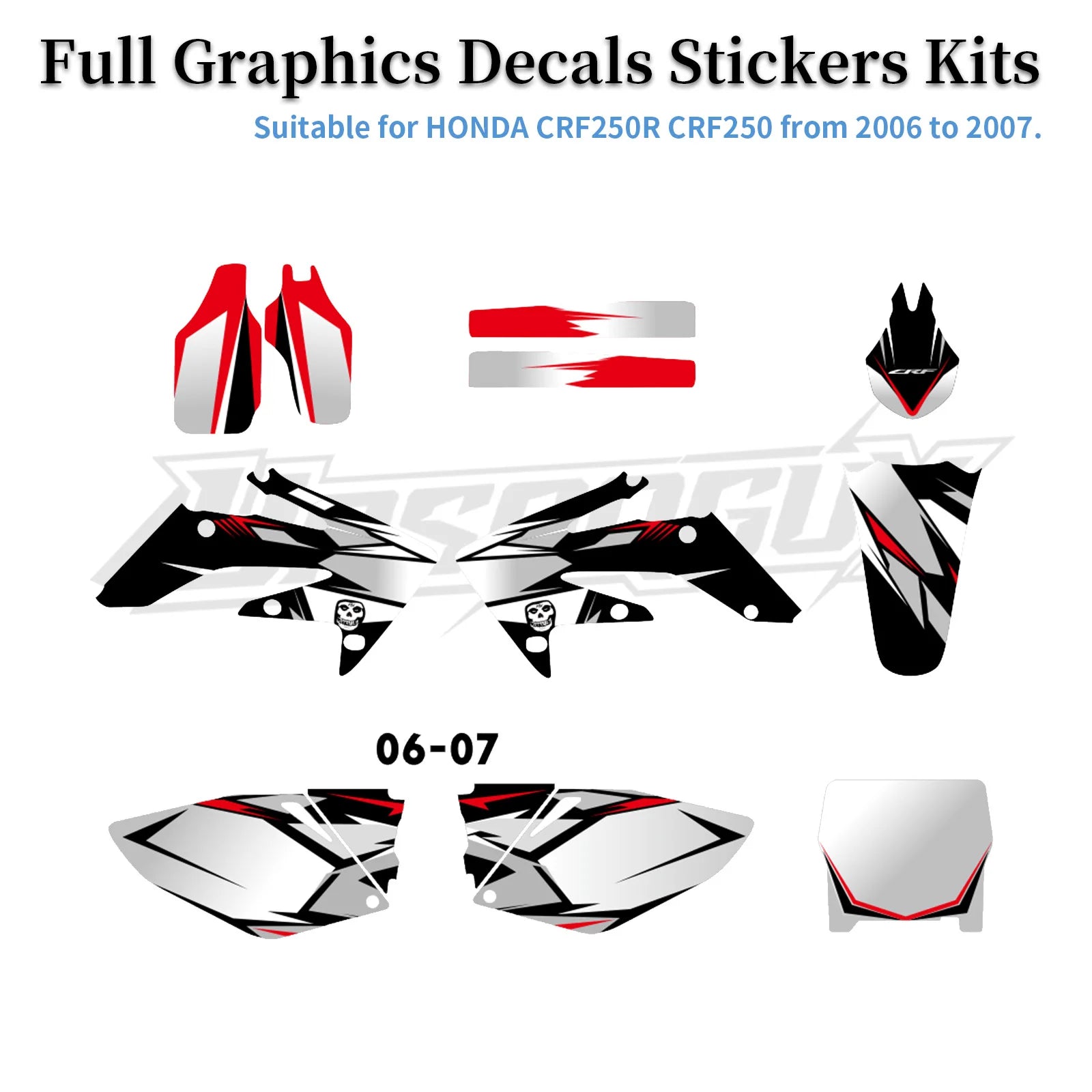Honda CRF250R 2004–2009 Motorcycle Graphic Background Decal Sticker Kit – 12 Designs – 29mil / 35mil Glossy or 31mil 3D – Ships from USA – $72–$78