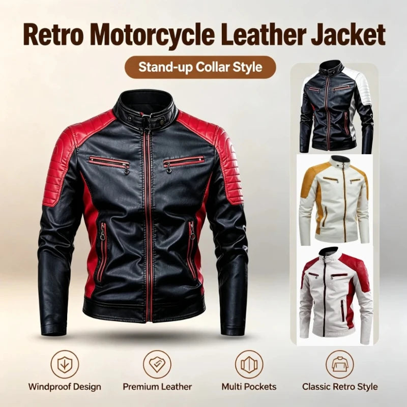 Motorcycle retro patch leather cool windproof jacket