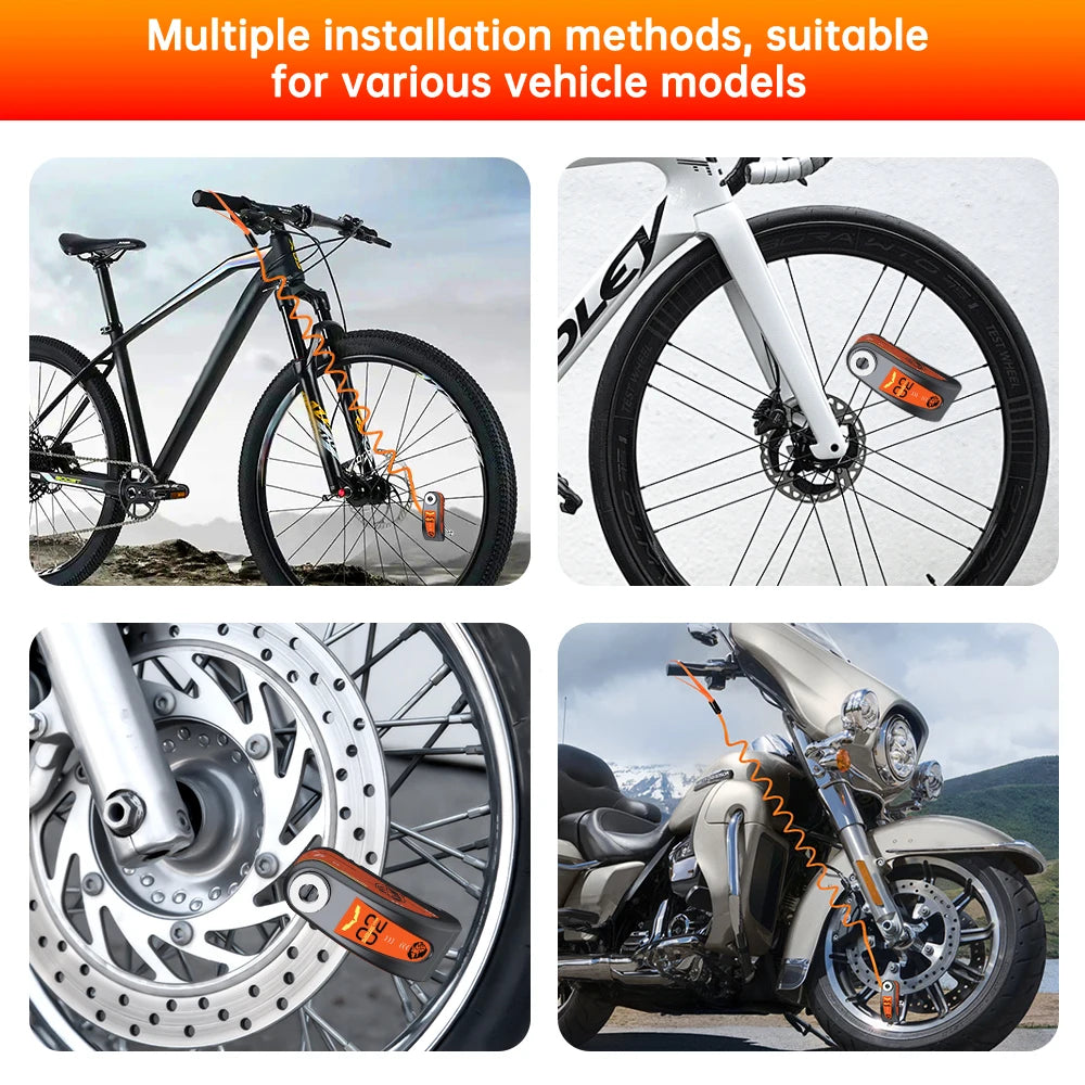 Elecpow Rechargeable Motorcycle Bicycle Scooter Alarm Disc Brake Lock Waterproof Anti-Theft Reminder Cable – 120dB USB-C IP67 7mm 285g CE FCC RoHS – With or Without Rope