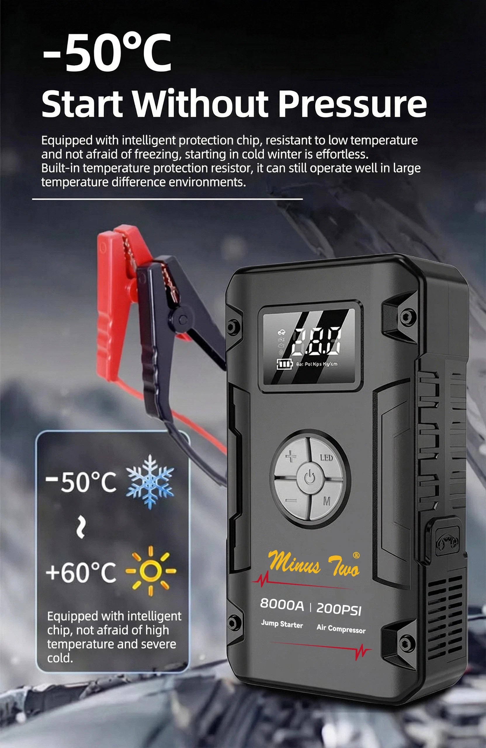 Motorcycle Jump Starter 8000A with 200PSI Air Compressor 4-in-1 Portable Power Bank Tyre Inflator Motorcycle Battery Booster Starting Device
