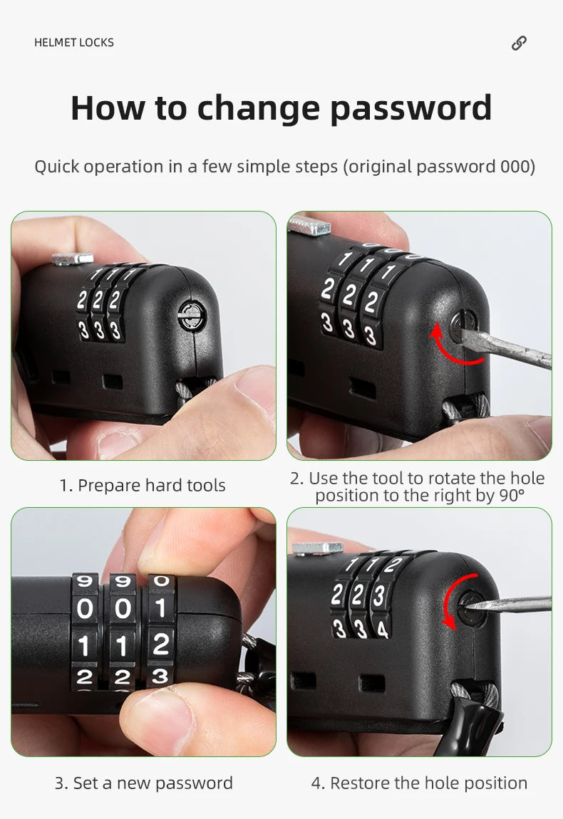 Rockbros Helmet Lock Anti-Theft Mini Bicycle Lock 3-Digit Password Lock Ultralight Flexible Bike Lock Motorcycle Helmet Lock – Model 907 1.5m PVC Steel Cable Two Ways to Use Black