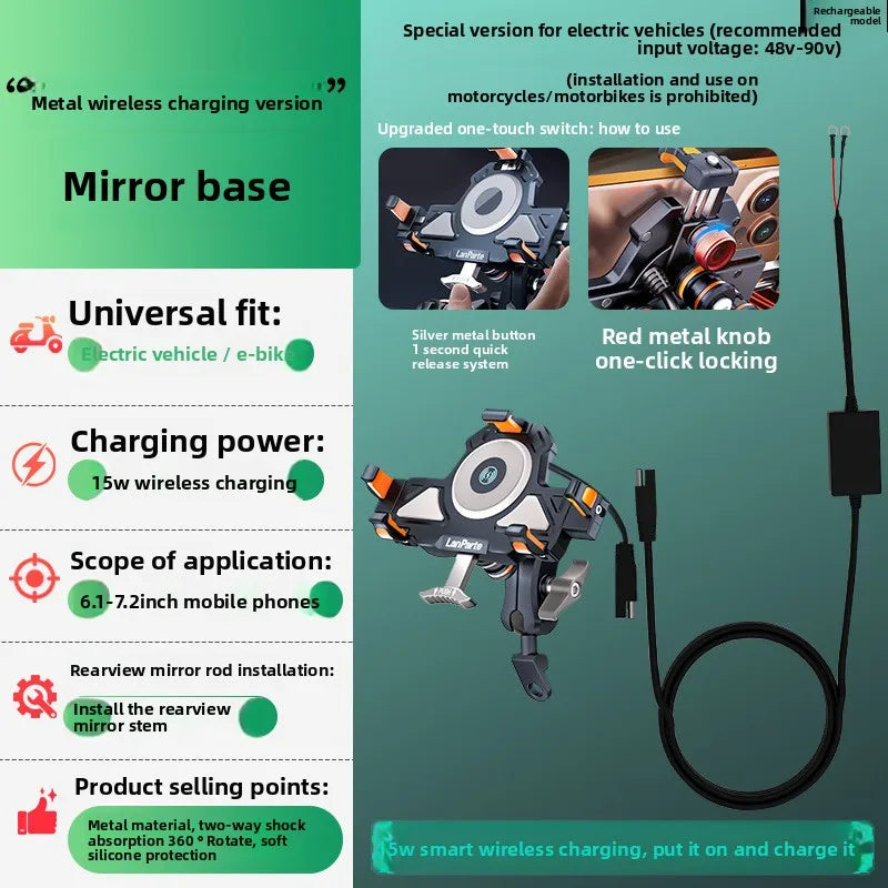 Metal Shockproof Motorcycle Phone Holder 4 Vibration Dampener 15W Wireless Charger Fast Charging Motorbike Bicycle Bike Stand