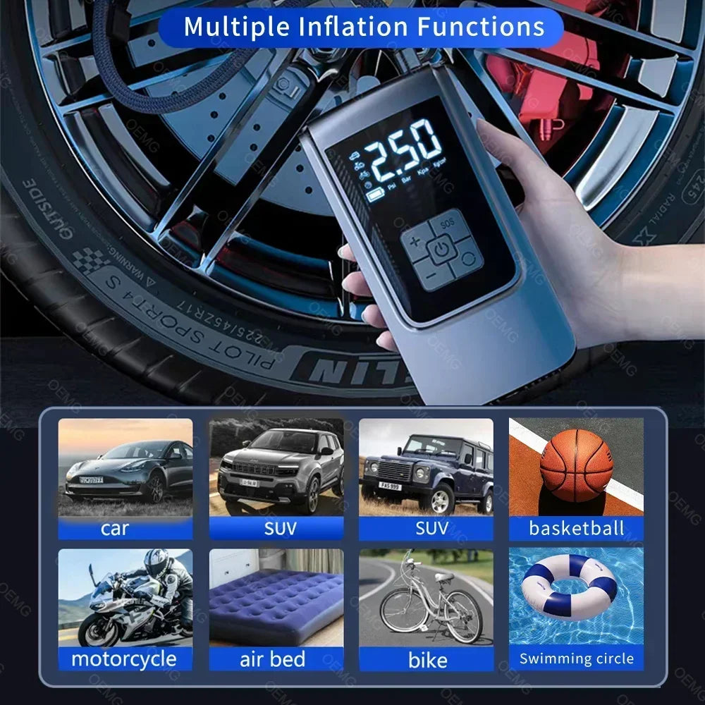 Portable Air Compressor – Wireless Tire Inflator with LCD Display