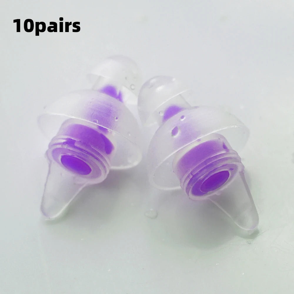 HUAK HUAK-04 / HUAK-05 Reusable High-Fidelity Concert Silicone Ear Plugs Noise Cancelling Musicians Motorcycles Sleeping Work Study Swim – CE Certified – Single or 10-Pair Bulk – Purple Red Blue Black White