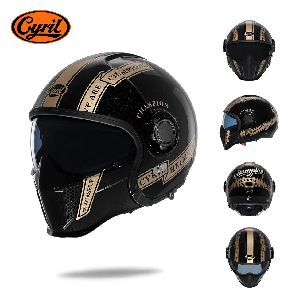Modular Helmets – DOT Full Face Motorcycle Helmet, Dual Visor, Retro Open Face Design for Men & Women