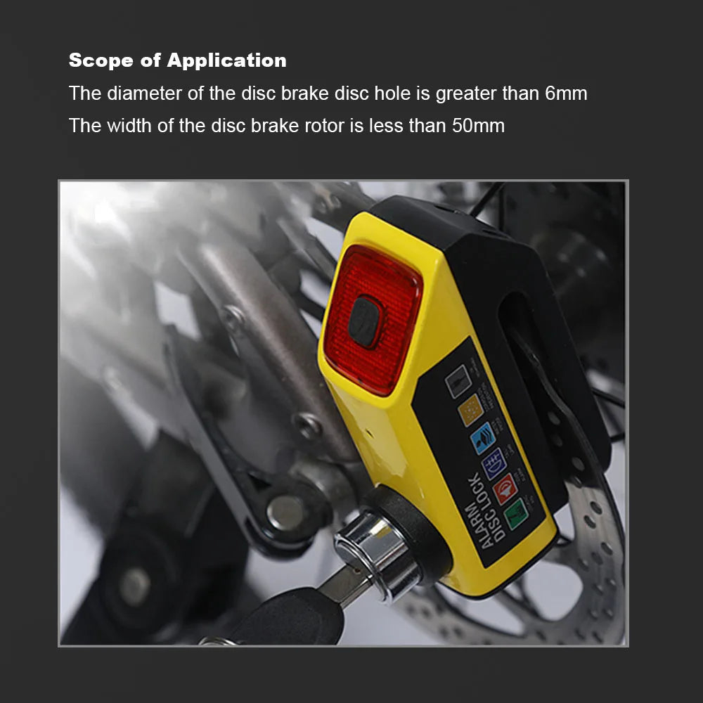 MDUG Motorcycle Alarm Disc Brake Lock 120dB Loud Anti-Theft Security Moto Wheel Disk Padlock Waterproof USB Rechargeable LED Light Bracket – IPX6 – Solo or Set – Blue Red Orange Yellow Black