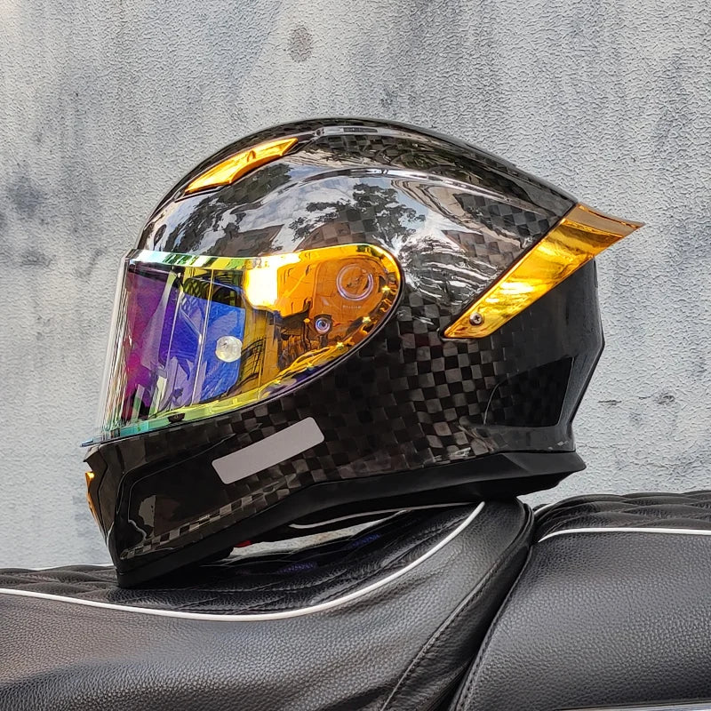 Carbon Fiber Helmets – ORZ Full Face Motorcycle Helmet, Color Visor, DOT Approved, All-Season