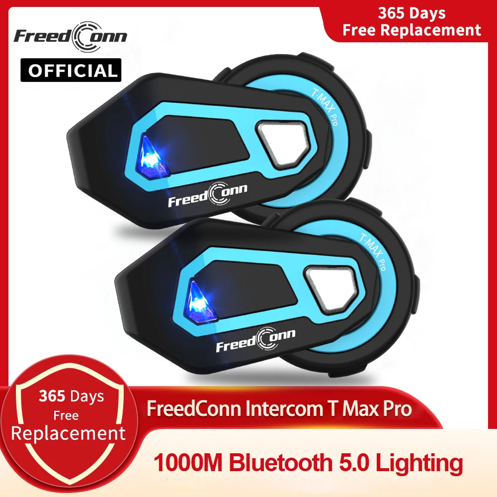 FREEDCONN T-MAX PRO Motorcycle Bluetooth Intercom – 6-Rider 1200m
