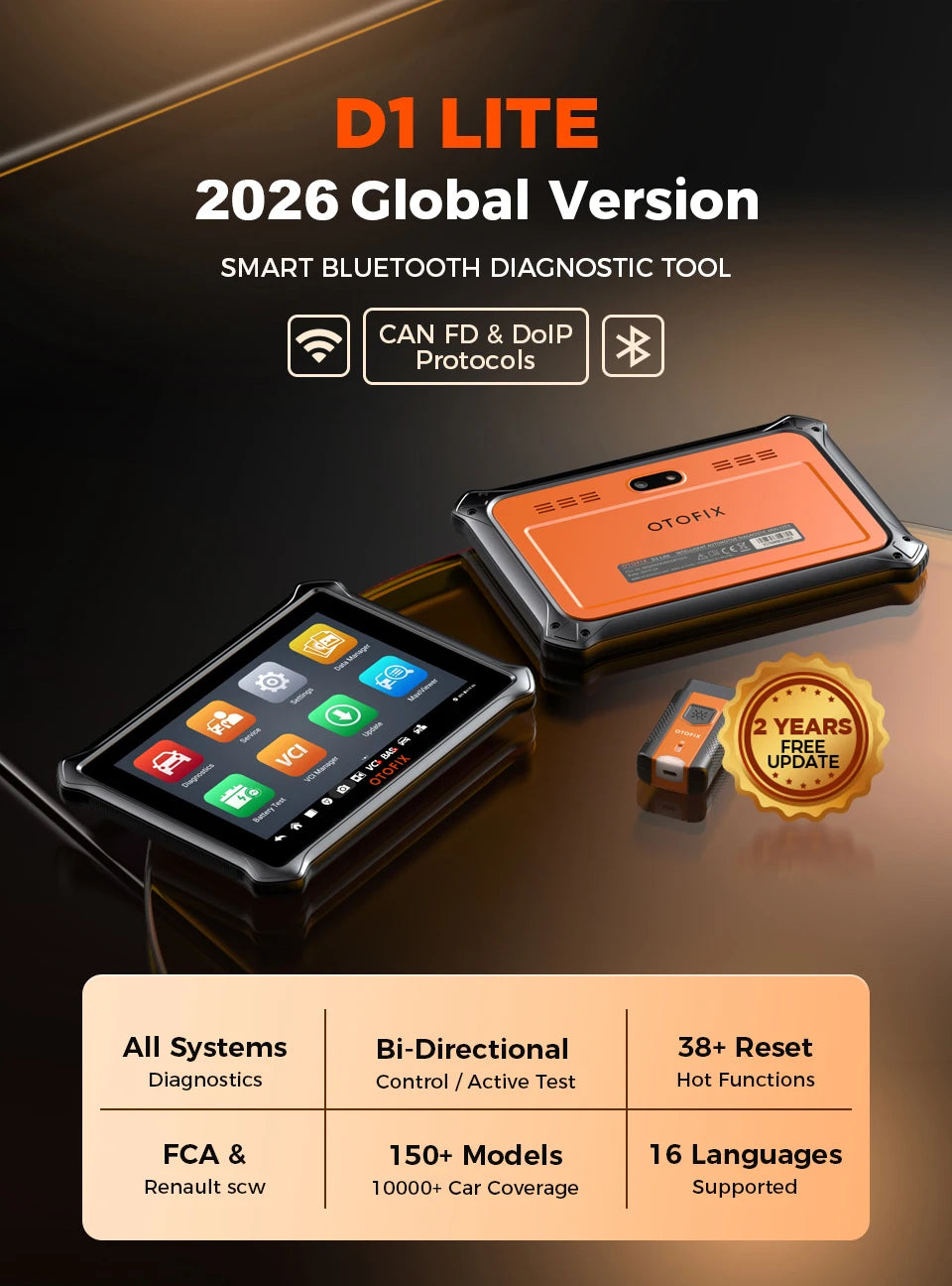 OTOFIX D1 Lite Bi-Directional OBD2 Scanner – 38+ Resets – All System – FCA SGW – DoIP + CAN FD – 7" Android Tablet – 2-Year Free Update – $518