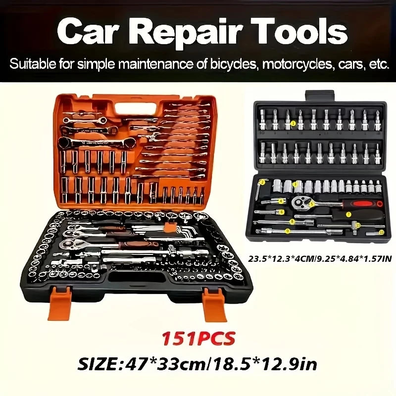 Chrome Vanadium Steel Socket Tool Set – 46Pcs (Red $30 / Black $28) or 151Pcs ($214) – Ratchet Wrench – Auto & Motorcycle Repair