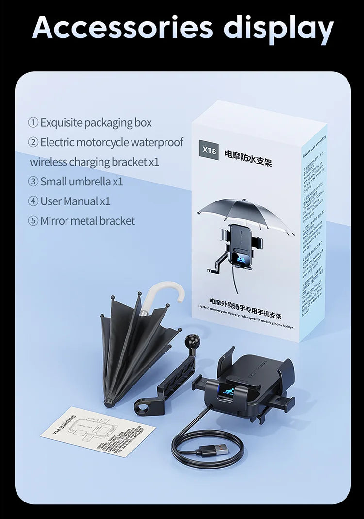15W Wireless Charging Motorcycle Phone Holder – QC3.0