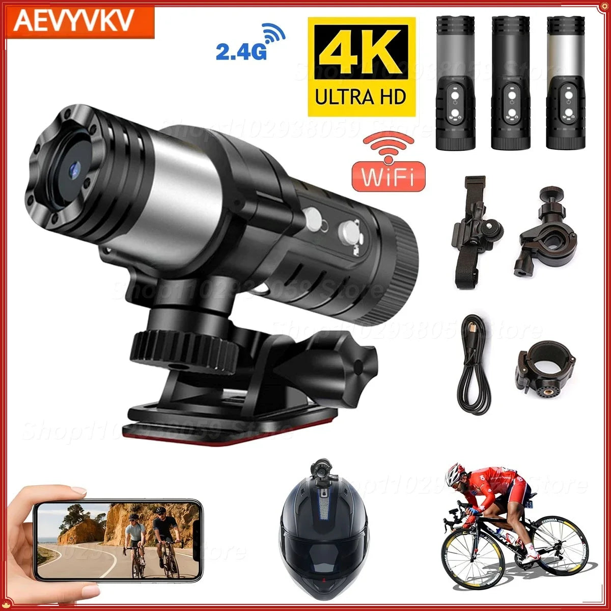 DIXSG 4K / 1080P WiFi Sports Action Camera IP66 Waterproof EIS Anti-Shake H.265 120° Wide-Angle No Screen Record While Charging Motion Detection Bicycle Motorcycle Helmet Cam Camcorder