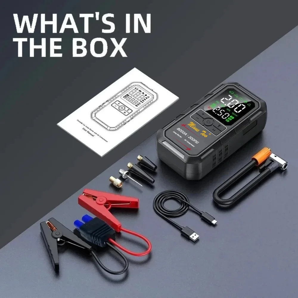 8000A Peak Car Jump Starter with 200PSI Air Compressors – Portable Emergency Battery Booster & Power Bank