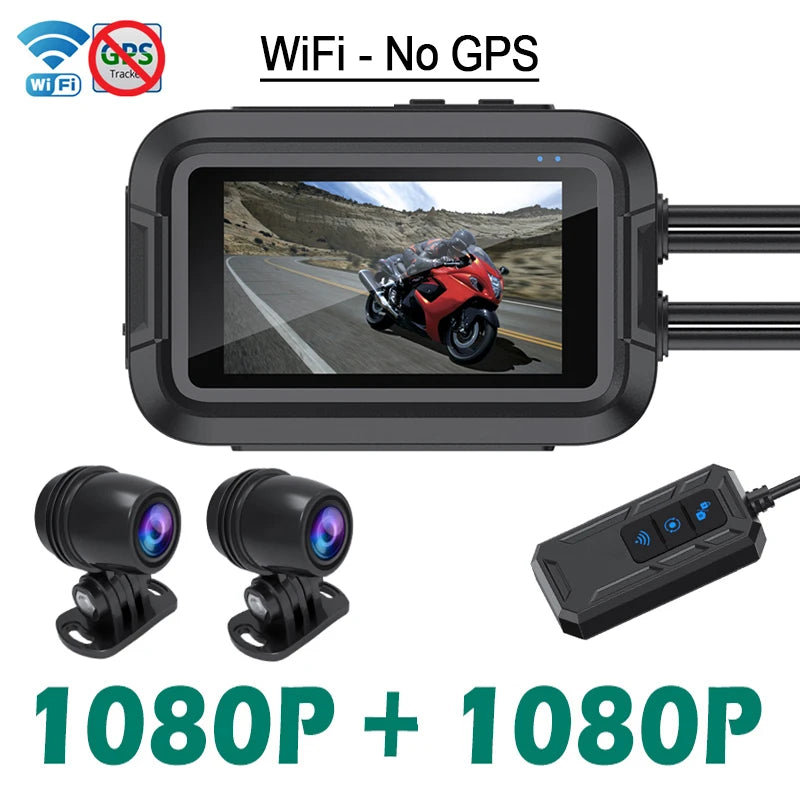 Kocam Dual 1080P Motorcycle Dash Cam IP66 Waterproof 3" IPS WiFi GPS Front Rear Motorcycle Camera DVR Black Box G-Sensor Super Capacitor Remote Control