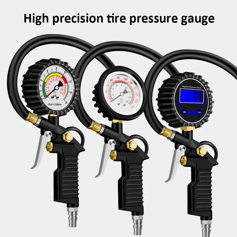 220 PSI Tire Pressure Gauge – Car, Truck & Motorcycle Tire Inflator with Flexible Hose
