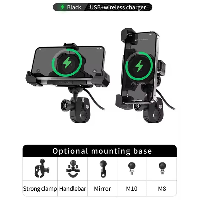 MOTOWOLF Motorcycle Phone Holder – Shockproof Wireless Charging