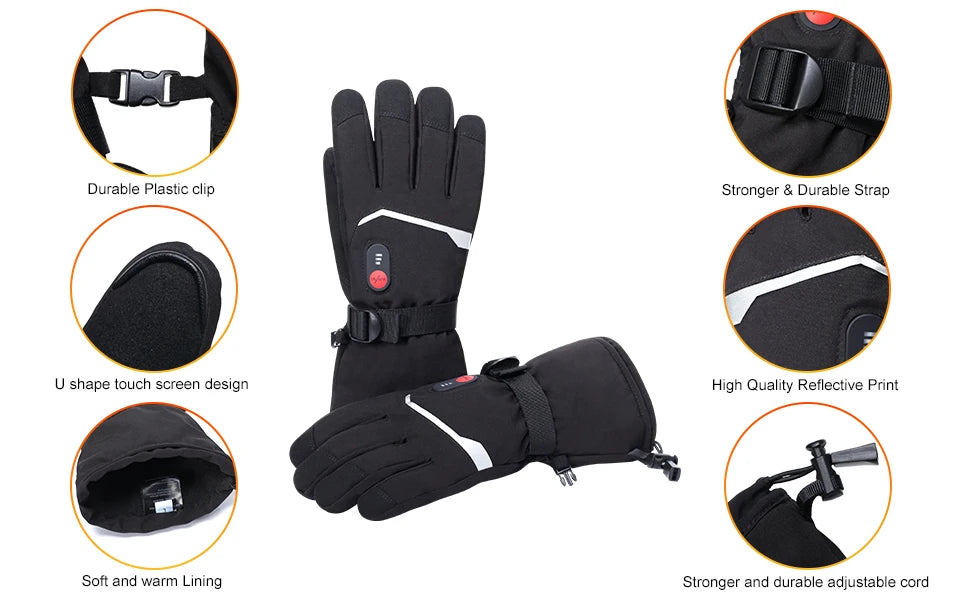 SNOW DEER Winter Heated Gloves Women Men Electric Motorcycles Thermal Ski Glove Heating Waterproof Rechargeable Battery Charger