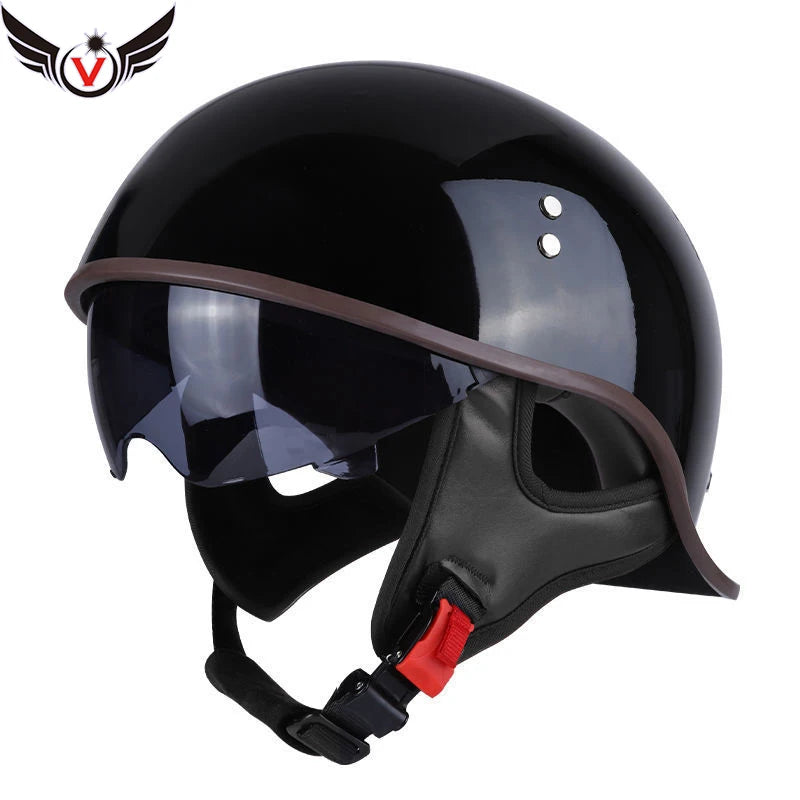 Half Helmets – V Retro Motorcycle Helmet, Lightweight All-Season Cruiser Helmet for Men & Women