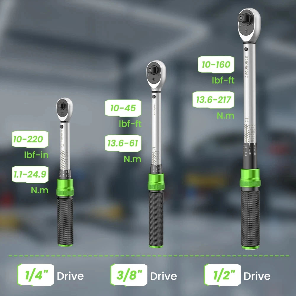 TaskStar 8-in-1 Click Torque Wrench Set – 1/4” + 3/8” + 1/2” – 72-Tooth – ±3% Accuracy – 5 Adapters + Case – $108