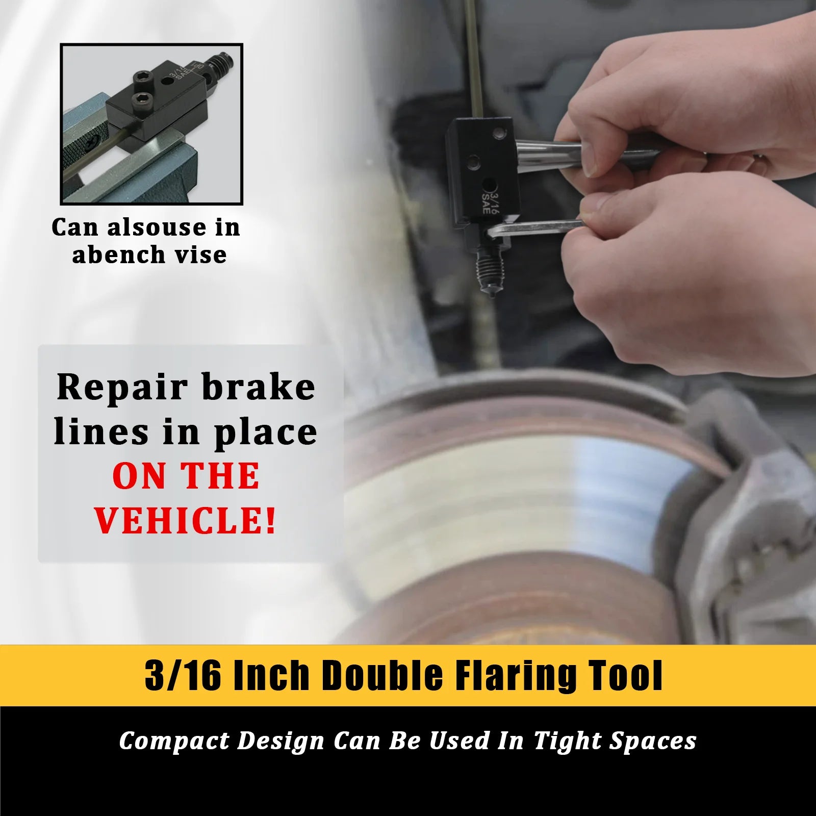3/16" Brake Line Double Flaring Tool – Brake Line Tools – Handheld 45° SAE or DIN Double Flare Tool for Motorcycle Automotive and Truck Brake Line – 629g – $25