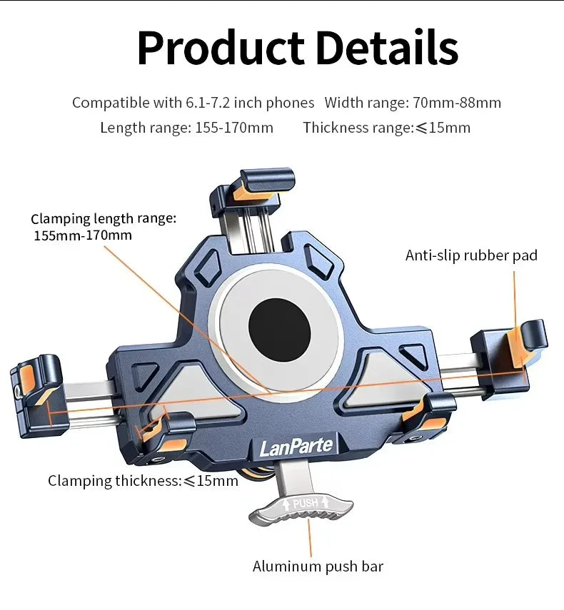 15W Wireless Charger Metal Shockproof Motorcycle Phone Holder 4 Vibration Dampener Fast Charging Motorbike Bicycle Bike Stand