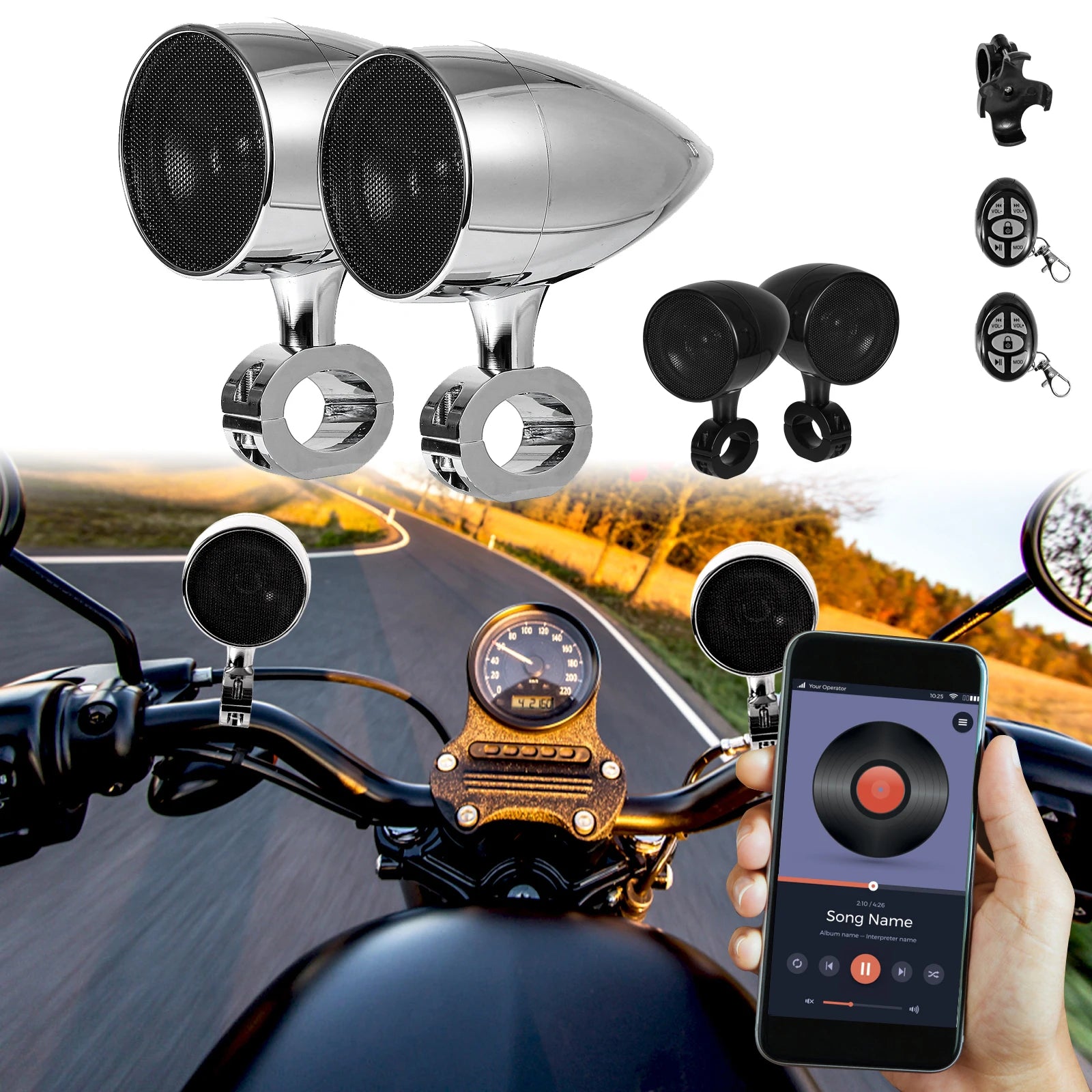 Motorcycle Speakers – Bluetooth Audio with Remote Control & MP3