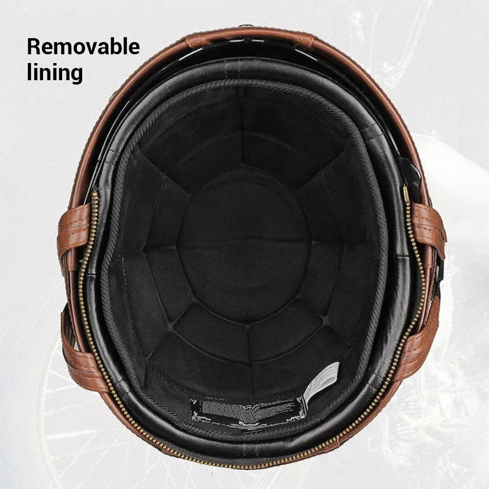 Half Helmets – Retro PU Leather Motorcycle Helmet, HD Visor, All-Season Scooter Helmet for Men & Women