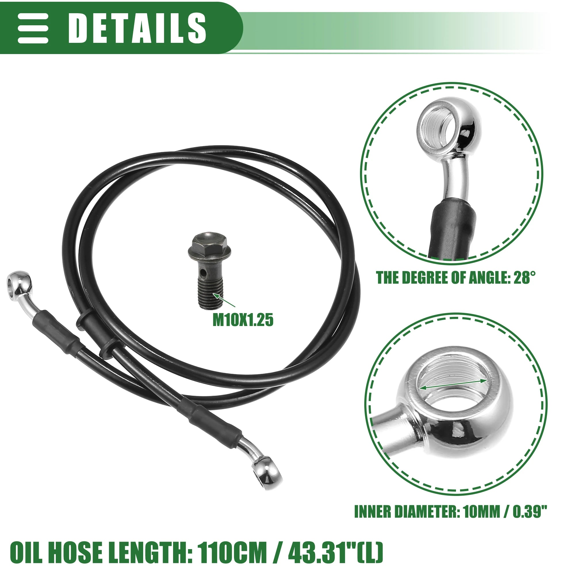 28° Braided Hydraulic Brake Hose – Brake Line Tools – Motorcycle Dirt Bike Motocross Brake Line Oil Hose – M10×1.25 – 30cm to 170cm – Black – from $18