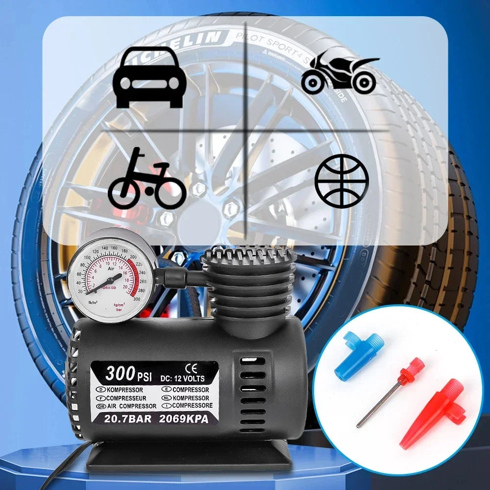Portable Air Compressor – 300 PSI 12V Mini Tire Inflator