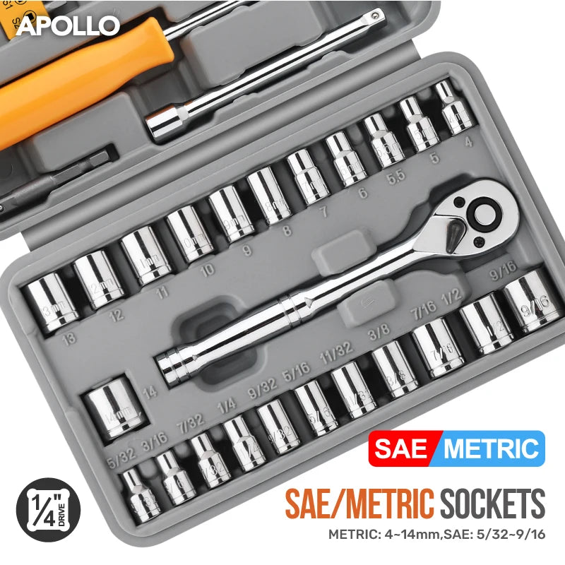 Hi-Spec 57-Piece 1/4" Drive Socket Ratchet Wrench Set – Car / Bike / Motorcycle Repair – Hex & Phillips Bits – Storage Case – $42