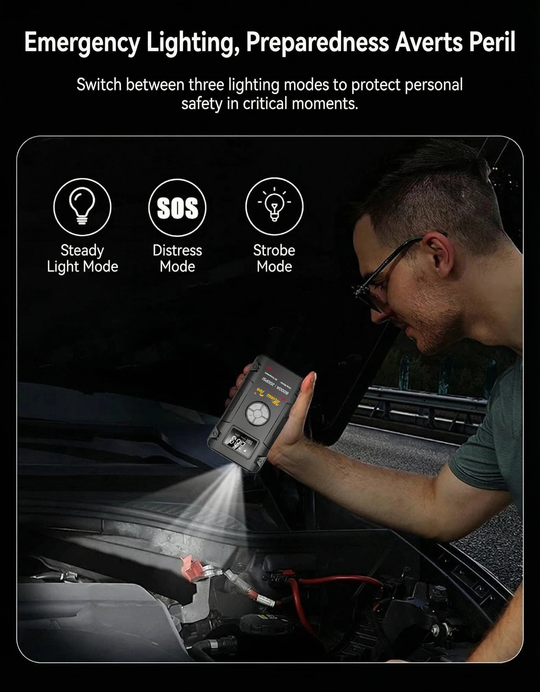 Motorcycle Jump Starter 8000A with 200PSI Air Compressor 4-in-1 Portable Power Bank Tyre Inflator Motorcycle Battery Booster Starting Device