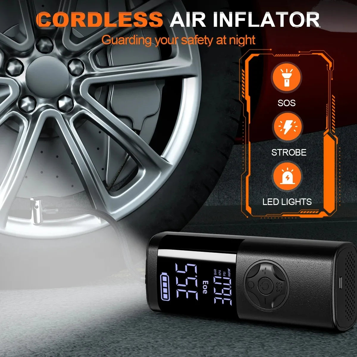 Portable Air Compressor – Mini Wireless Tire Inflator with Digital Display
