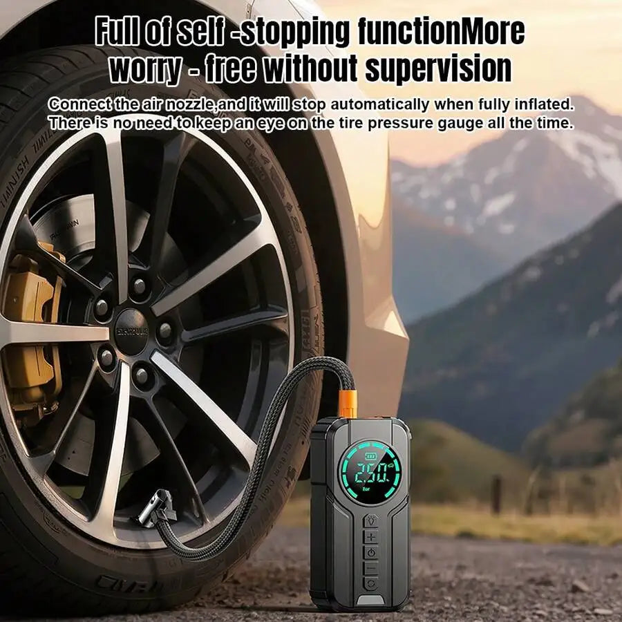1000A Jump Starter with Air Compressor – 150PSI Electric Tire Inflator & Portable Power Bank for Car, Motorcycle & Bicycle