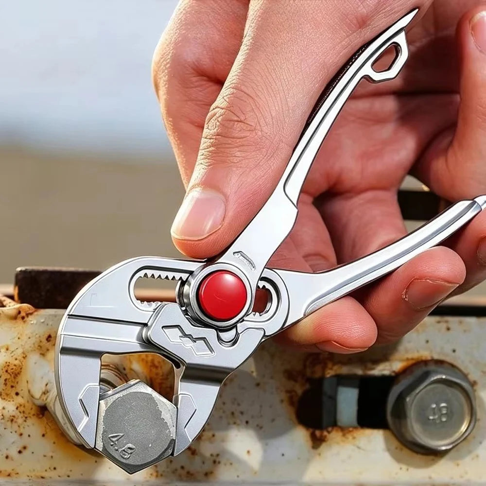 4-Inch Adjustable Water Pump Pliers – Brake Caliper Tools – Mini Multifunctional Plumbing Pipe Wrench 18-Position Push-Lock Teflon Coated Alloy Steel – Black / Silver – $28