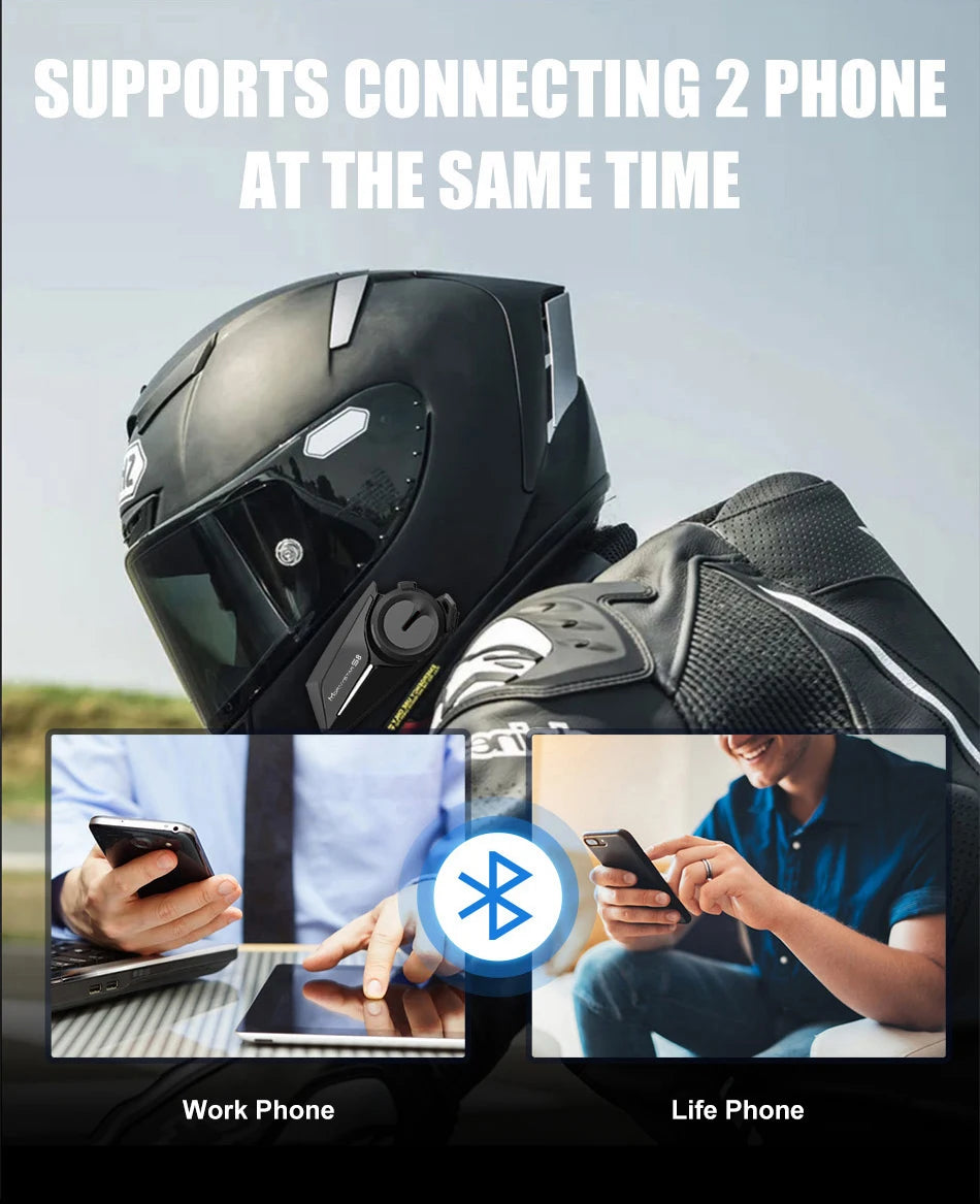 Mornystar S8 Motorcycle Bluetooth Intercom – 6-Rider Music Sharing