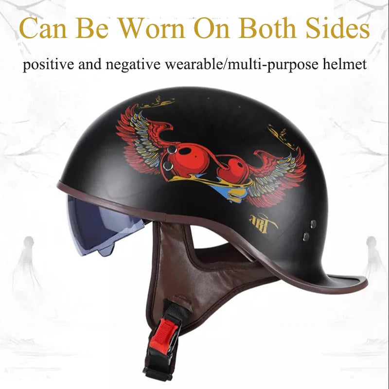 Half Helmets – V Retro Motorcycle Helmet, Lightweight All-Season Cruiser Helmet for Men & Women