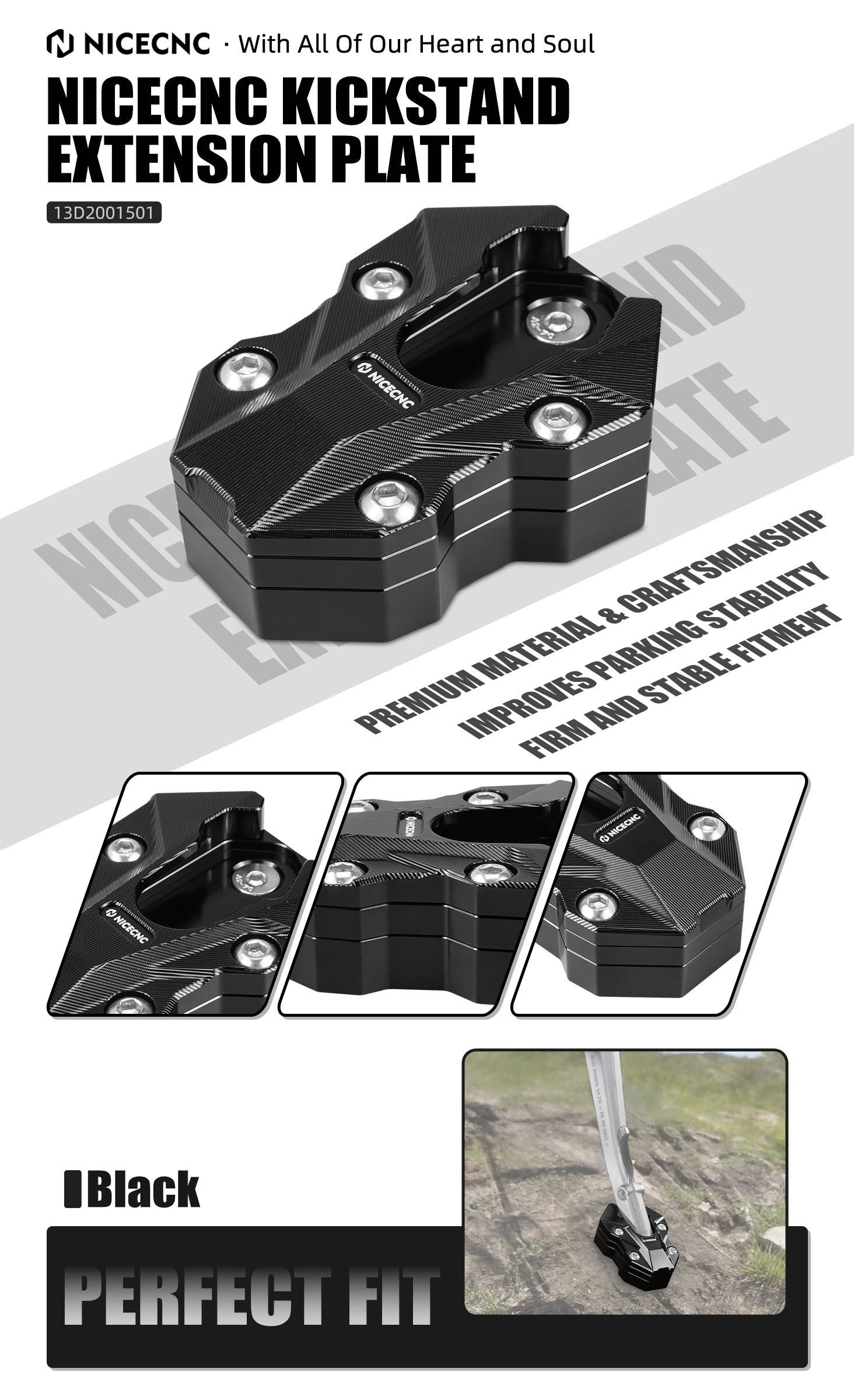 For BMW R1300GS R1300GS Adventure 2024-2025 Replace 4653 1638616 Height Adjustment Suspension Kickstand Side Stand Extension Plate – NICECNC 6061 Billet Aluminum Black