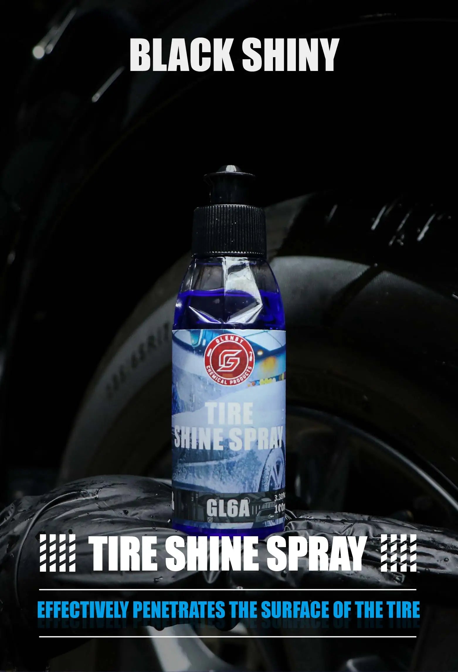Glenby GL6A Tire Shine Spray – Wet Black Glossy Finish with One Quick Spray – 100ml / 200ml / 300ml – $20