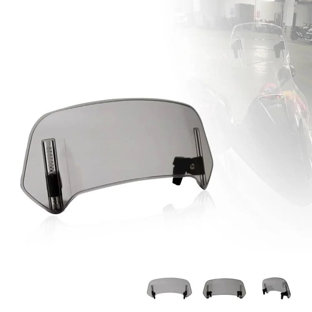 Universal Motorcycle Windshield Extension Adjustable Spoiler Clamp-On Windscreen Deflector Suitable for All Motorcycle Parts – SOYAVISION ABS 280mm 300mm 360mm Grey Clear No Drill